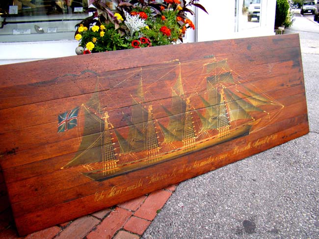 A hand painted panel depicting the British four-masted ship "Lahinia" on her maiden voyage August 17, 1813 — image 6